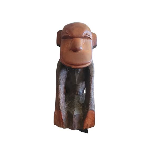 African Folk Art Baboon Statue Carved Wood Monkey Sculpture 7 1/4" Primitive Ape - Picture 2 of 6